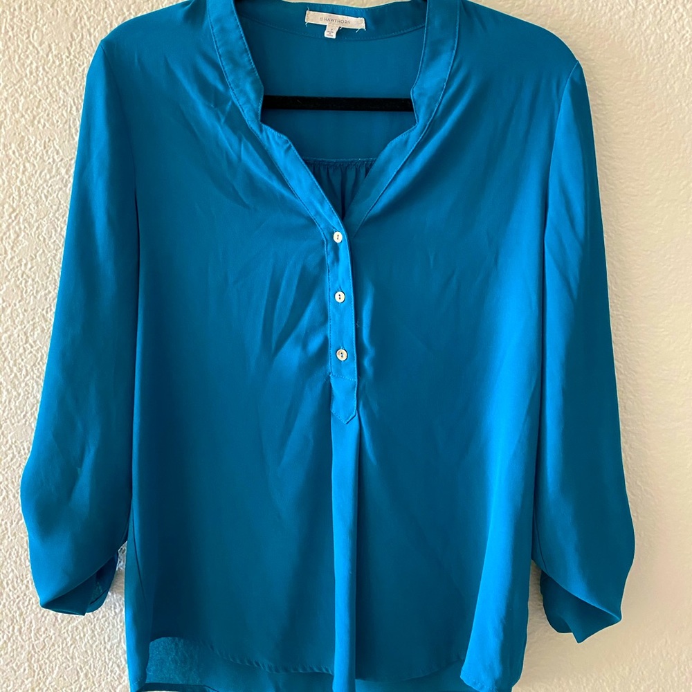 Teal Half Button Up Blouse